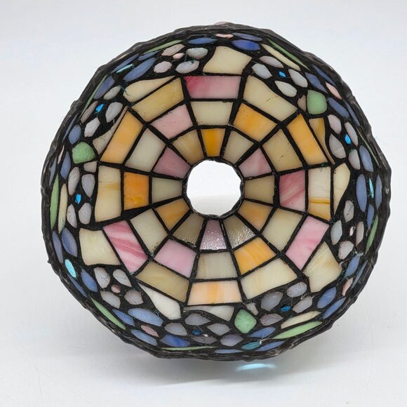 Stained Glass Mosaic Lamp Shade Multicolor Floral Pattern With Iridescent Accent - Picture 6 of 8